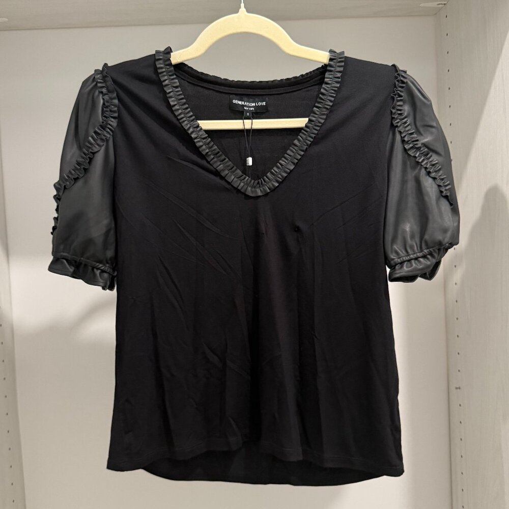 Generation Love faux leather puff sleeve blouse